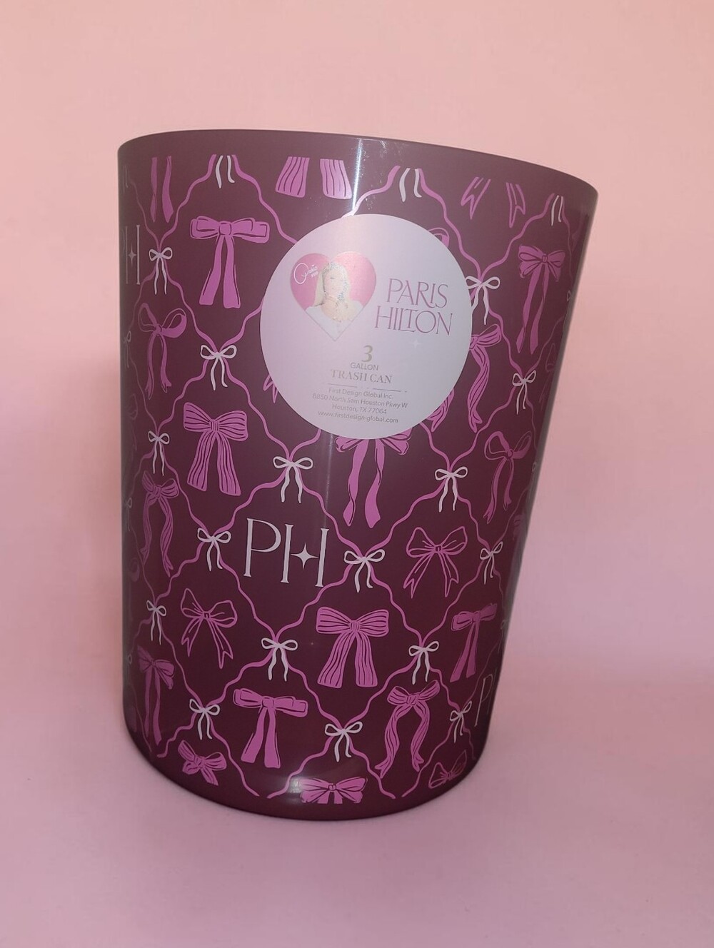 Paris Hilton Purple and Pink Bow Print Wastebasket